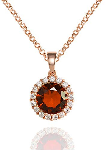 Namana Collier Pendentif Rouge en Halo Or Rose, Entourage Rubis Rond pour Femme et Jeune Fille, Bijoux