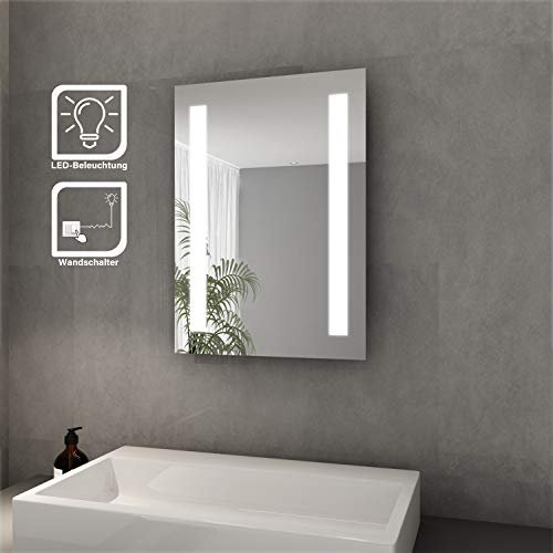ELEGANT Badspiegel mit LED-Beleuchtung 45 x 60 cm kaltweiß IP44 Energiesparend Bad Spiegel Badezimmer Wandspiegel