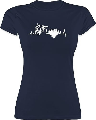 Shirt Damen - Pferde - Pferd mit Herzschlag - XXL - Navy Blau - reiten Geschenk t pferdegeschenk Pferdefreunde pferdesprüchen pferdefans Geschenke für Reiter Reitsport pferdezubehör reitersachen