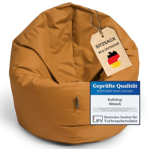 BuBiBag 2in1 Sitzsack Sitzkissen mit Füllung |Small Ø: 85 cm, Sand | Indoor & Outdoor Beanbag | Geeignet für Kinder Innen- & Außenbereich Kinderzimmer | Wasser- & Schmutzabweisend Wetterfest