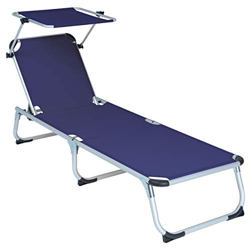Divero Sonnenliege mit Dach blau 187x57x30 cm Keret klappbar 5fach verstellbar Gartenliege Aluminiumrahmen Dreibeinliege wetterfest robust