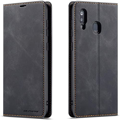 QLTYPRI Hülle für Samsung Galaxy A40, Premium Dünne Ledertasche Handyhülle mit Kartenfach Ständer Flip Schutzhülle Kompatibel mit Samsung Galaxy A40 - Schwarz