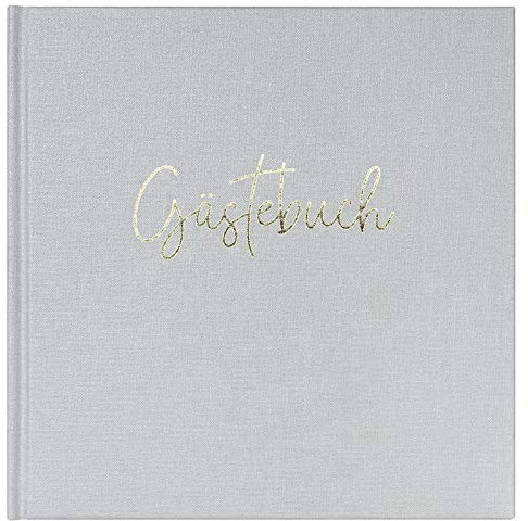 DeinWeddingshop Gästebuch zur Hochzeit mit Fragen - Leinen-Bezug mit Prägung | Edles Hochzeitsgästebuch | 104 Seiten - 50 Eintragungen | Hardcover 21x21cm | Weiss