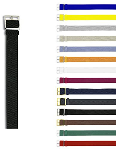 Eichmüller Uhrenarmband Perlon in 18/20 mm Textil Retro Geflochten Atmungsaktiv (Schwarz, 18 mm)