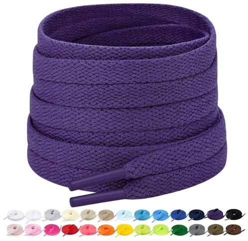 2 Paia di Lacci Piatti per Scarpe, Lacci di Ricambio Premium da 8 mm (Larghezza) per Scarpe da Ginnastica, Scarpe Sportive e Casual Viola 100cm