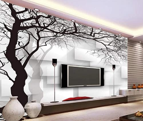 SILK ROAD EU Seide Fototapete 3d Effekt Schwarzer Baum 356 × 250cm Schwarz und Weiß Tapeten Maximale Länge bis zu 12m, Kann in Wohnzimmer, Küche, Schlafzimmer, Kinderzimmer, Studio