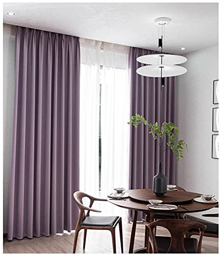Siunwdiy 2 Stücke Hellviolett vorhänge Blickdicht Verdunklungsvorhang mit Kräuselband Energiespar & Wärmeisolierend einfarbig Gardinen Schal für Schlafzimmer Kinderzimmer Wohnzimmer, 200X270CM