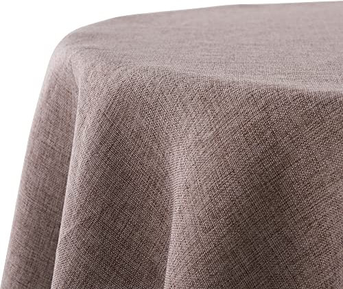 Decomira Tischdecke wasserabweisend Leinen-Optik - Fleckschutz, abwaschbar - Garten-Tischdecke Outdoor, Tischtuch Esstisch - Braun Taupe - 140 cm Rund