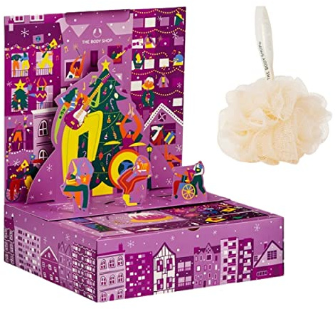 The Body Shop 'Share The Joy' Beauty Advent Calendar 2021 bundled with a Body Sponge (Shower Sponge, Shower Puff) - Pamper with Skin Care Christmas Gifts for Women and Girls.