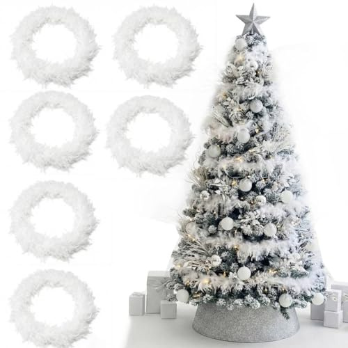 I LOVE FANCY DRESS Federgirlande, Weihnachtsdekoration, 6 Stück, Weiß, festliche Feder-Lametta-Boa, perfekt für Weihnachtsbaum-Dekorationen
