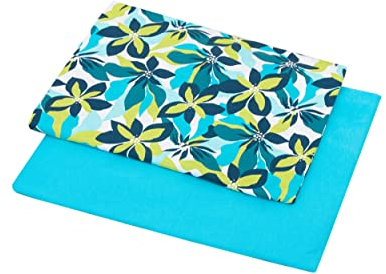 1buy3 Duo-Set Jersey Stoff Gemustert zum nähen | 92% Baumwolle, 8% Elasthan | Kinderstoff | Baumwolljersey | Muster: Blumen Gelb Grünblau Neonblau |2 x 50cm x 160cm | Grundpreis je m² = 9,36