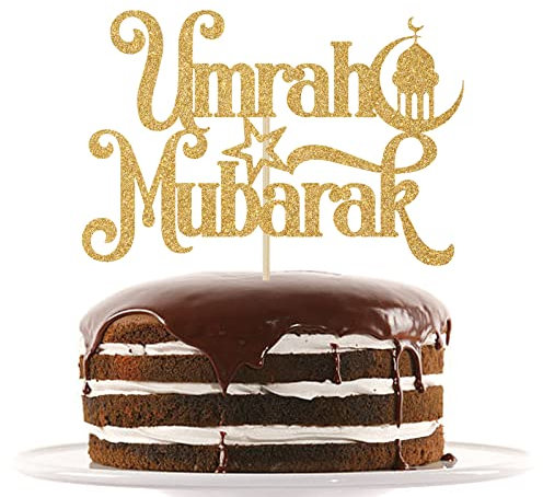 Gold Glitter Umrah Mubarak Cake Topper, Eid Ramadan Mubarak Cake Decorations, Muslim Islam Eid al-Fitr Party Decorations