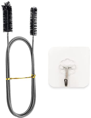 Flexible Rohr-Reinigungsbürste, Edelstahl-Kühlschrankreiniger, Kühlschrank-Abflussloch-Reinigungswerkzeug, Abflussrohr-Reinigungsbürste mit klebrigem Haken für Küchenkühlschrank-Abflussrohr (schwarz)