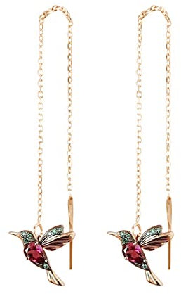 Zirkonom Anhänger Damenschmuck kanadischer Kolibri lange Verbreitung modische Flügelohrringe Clips Ohrringe Männer (Red, One Size)