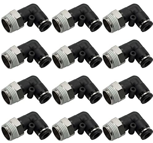 Bwintech 12 Stück 10mm Schlauch AD x 3/8 Zoll BSP Außengewinde 90 Grad Winkel Pneumatikanschluss, PL10-04 Schnellverschluss Luftleitungsadapter