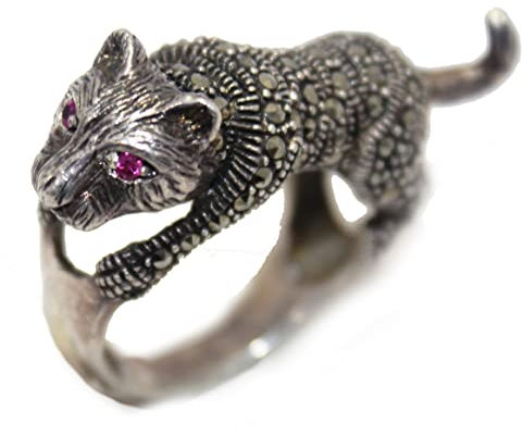 Damen-Ring Sterling-Silber 925 oxidiert Markasit Rubin B518, Edelstein, Markasit