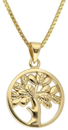 trendor Anhänger Lebensbaum Gold 333/8K mit goldplattierter Silberkette eleganter Halsschmuck für Frauen, diese Halskette ist eine tolle Geschenkidee, 41554