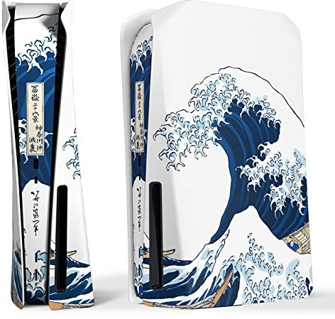 eXtremeRate eXcover The Great Wave Skin Covers Compatible with ps5 Disc Edition Console, Replacement Faceplates Backplate Shell Side Plates Skin- Console NOT Included