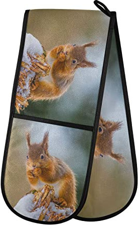 Double Oven Glove Animal Squirrel Heat Resistant Double Ovens Mitt Modern Cooking Gloves Potholders