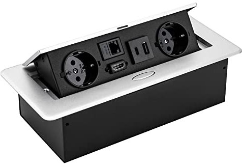 Tischplatte versteckte Sockel, Tischsockel, Pop Up Sockel Desktop Tischsteckdose Einziehbare Steckdosen mit 2 EU LAN HDMI und 5V 2A USB Typec Ladegeräten