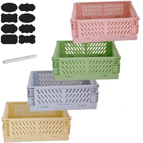 EURXLQ 4 Stück Klappbox,25×17×10cm Klappkiste Körbe Aufbewahrung Zusammenklappbarer Tragbar Aufbewahrunskisten Bunt aufbewahrungskiste Geeignet für Küche,Bad,Büro,Schlafzimmer,Klassenzimmer,Schrank