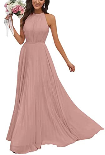 Robe de demoiselle d'honneur dos nu pour femme - Robe de soirée formelle en mousseline de soie - Vert émeraude 2023, vieux rose, 38