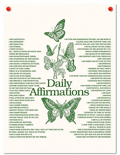 MINI ZOZI Daily Affirmation Wanddekoration, Leinwand, Kunst, ästhetisch, 30.5x40.6 cm, trendig, flippig, Retro, Vintage, Indie, Salbei, Grün, Schmetterling, Y2K, erdig, Fotodruck, niedliches Zimmer