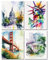 Wandkunstdrucke ungerahmt 20.3x25.4 cm – Set mit 4 Postern für Raumdekoration, ästhetisch, flippige Wandkunst für Wohnzimmer und Badezimmer, moderne Küche, Wandkunst (Aquarell-Skizze USA)