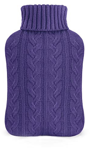 samply Hot Water Bottle with Knitted Cover, 2L Hot Water Bag for Hot and Cold Compress, Hand Feet Warmer, Neck and Shoulder Pain Relief, Lilac