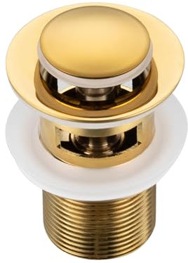 BALNEO Bouchon Évier Universel Cone Pop-Up Or, Laiton, Antirouille, 4 Joints, Bonde, 62mm X G1 1/4, avec Trop-Plein, Click B-Click