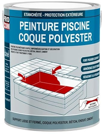 Peinture piscine coque polyester, béton, peinture piscine polyuréthane étanche et souple, haut de gamme PROCOM 3 Kg
