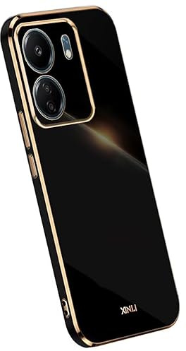 RankOne Phone Coque Convient à Redmi 13C (4G) / POCO C65 (6.71 inches), Étui de Téléphone Portable en Silicone avec Cadre de Galvanoplastie - Le Noir