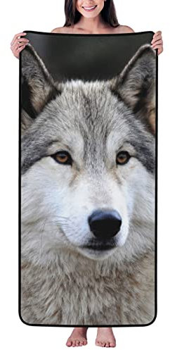 PanaRL Strandtuch mit Wolfsmotiv, Korallenvlies, Badetücher, saugfähiges Handtuch, weiche Stranddecke, 69 x 140 cm