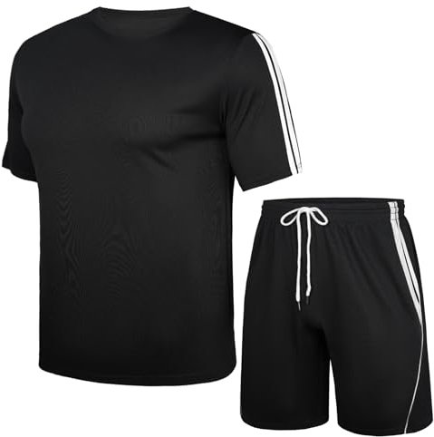 Nieery Trainingsanzug Herren kurz Sommer Jogginganzüge Set Activewear Atmungsaktiv Kurzarm T-Shirt und Sportshorts mit Taschen