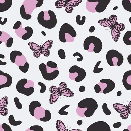 CRE8TIVE Pink Leopard Print Wallpaper Peel and Stick for Girls Bedroom - Butterfly Design, Removable Contact Paper, Self Adhesive Pink Vinyl Wrap for Cabinet, Dressers, Furniture - 30.5cm x 300cm