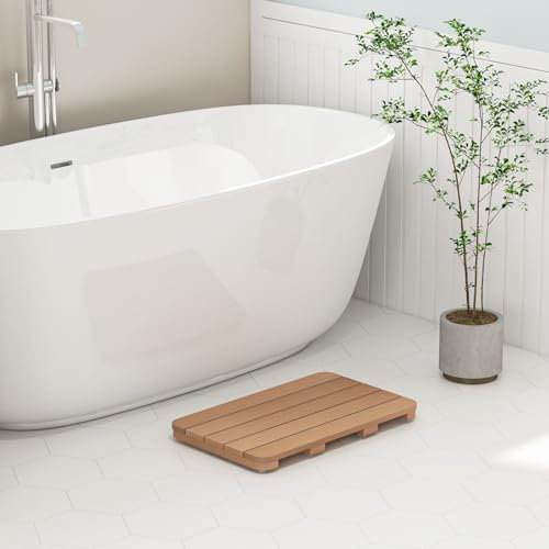 GYMAX Tappetino per Doccia Antiscivolo, in HIPS e Acciaio Inox Anti-corrosione, Anti-Ruggine, Durevole, Tappeto Impermeabile per Vasca da Bagno, Ingresso, Piscina, Facile Pulire (M,Marrone)