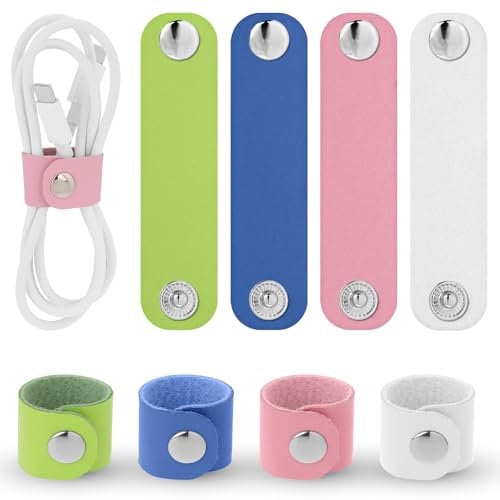 Piriuuo 8 Pcs Leather Cord Organizer Portable Cable Straps PU Leather Cord Wraps for Charging Cord Reusable USB Charger Cord Holder Strap Winder Cord Keeper Earphone Cord Holder Travel Cord Organizer