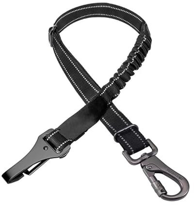 Dog Car Seat Belt, Adjustable Nylon Pet Safety Harness with Anti-Shock Elastic Buffer, Hook Latch & Seatbelt Buckle, Durable Reflective Strap for Dogs, Easy to Install (Black)