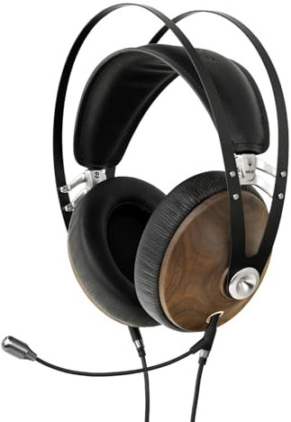 MEZE AUDIO 99 Classics Walnut Silver & Boom Mic Headset, kabelgebundene Over-Ear-Kopfhörer mit Boom-Mikrofon und selbstverstellbarem Kopfbügel, geschlossenes Headset für Gaming, Remote-Arbeit,