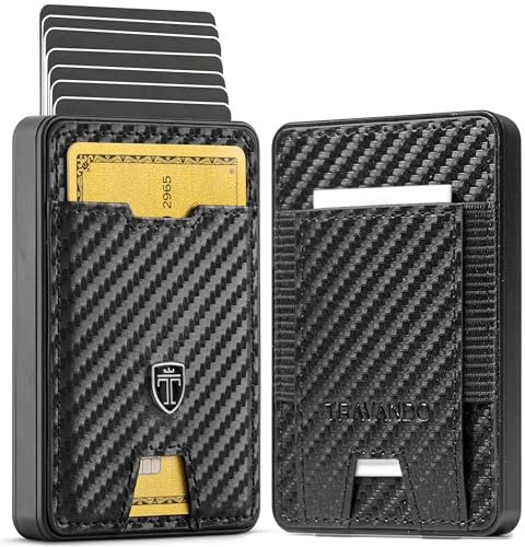 TRAVANDO SWYPE Aluminium Slim Wallet - Carbon Geldbörse Herren Klein mit RFID Schutz - Kleiner Mini Geldbeutel Herren mit Geldklammer - Kartenetui mit Geldspange (Geld-Fach, Carbon)