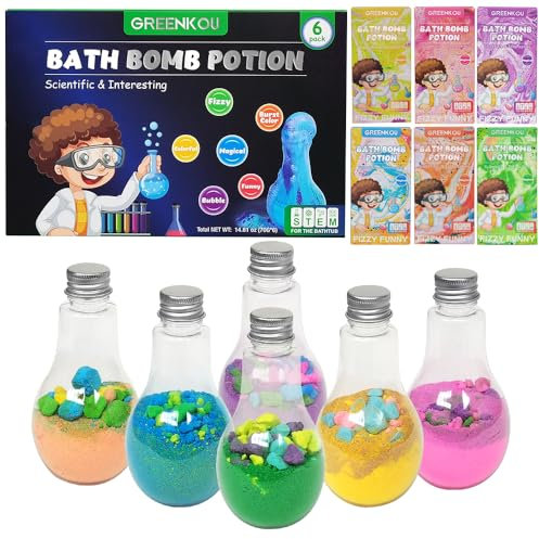6 Pack Large Bath Bombs Fizzy Gift Set for Kids & Toddlers, Surprise Experience, Nontoxic, Colorful Fizzy Fun, Bubble Bath STEAM Science Educational Kit, for Boys and Girls Gift Sets