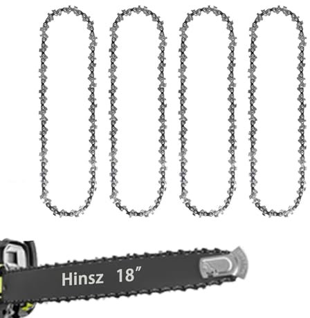 Hinsz Confezione da 4 catene per motosega da 45,7 cm per barra da 45 cm, catene di ricambio per motosega, passo 3/8, 62 maglie driver, calibro 1,3 mm, adatte per Husqvarna, Mac Allister, Bosch e