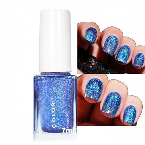 Chrome Nail Polish,Glitter Blue Nail Polish,UV Gel Nail Polish,Glitter Mermaid Blue Nail Varnish,Magic Rainbow Effect Nail Varnish,Glitter Nail Polish Sets,Light Shining Sparkling for Nail Art DIY