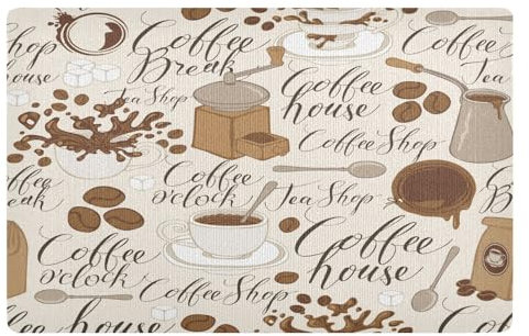 Fußmatte Innen 50x80cm, Vintage Kaffee Fußmatte Schmutzfänger Rutschfest Waschbar Eingangsteppich Matte Willkommen Matte für Haustür Hintertür Eingang Terrasse Garten Haustiere