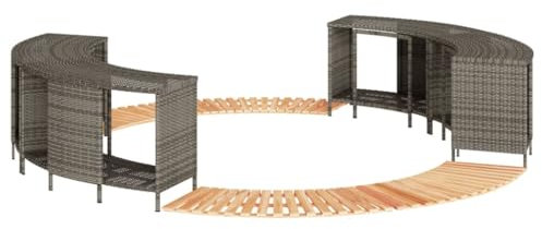 vidaXL Bordo per Spa Grigio in Polyrattan e Legno Massello di Acacia, Bordo per Vasca idromassaggio, portaoggetti per Spa, portaoggetti per idromassaggio