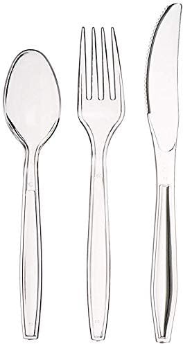 PACK OF 150 STRONG PREMIUM QUALITY REUSABLE CUTLERY SET 50 Spoons, 50 Forks & 50 Knives, Strong and Durable, Hand Washable & Reusable Cutlery Set, Clear Cutlery Set for Birthday Party, CHRISTMAS PARTY