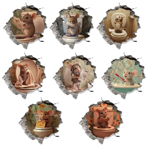 SUPERDANT 3D Wandtattoo Mit Ratte Die Toilette 3D Wandsticker Mit Rissigen Mäusen Mäuse Für Das Badezimmer Wandaufkleber Dekor Vinyl Wandsticker Für Badezimmer Und Toilette Wanddekor