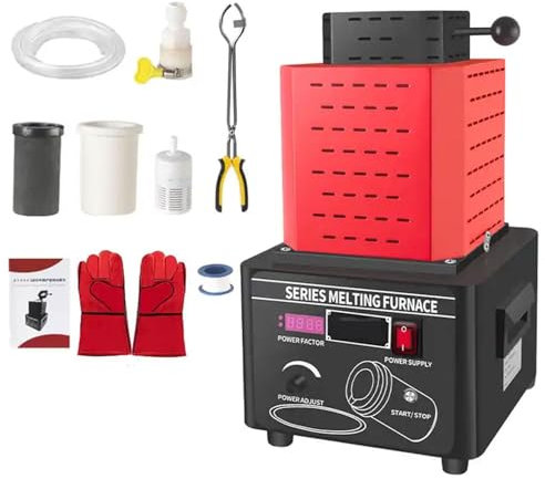 ZHJOPP Horno de fusión de Oro eléctrico, Horno de fundición de 5000 W, máquina de Horno de fusión Digital de 1600 ℃ /2912 ℉, Kit de fundición de Metal (3kg)
