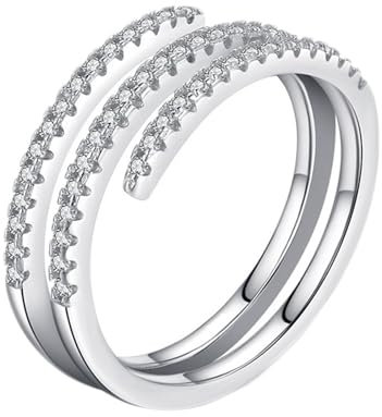 AMDXD Echtgold Schmuck Trauringe Weißgold 9 Karat Au375, Wickelring Ewigkeitsring Memoirering Pärchen Ringe mit Moissanit, 9K Gold Eheringe, Gr.48 (15.3)