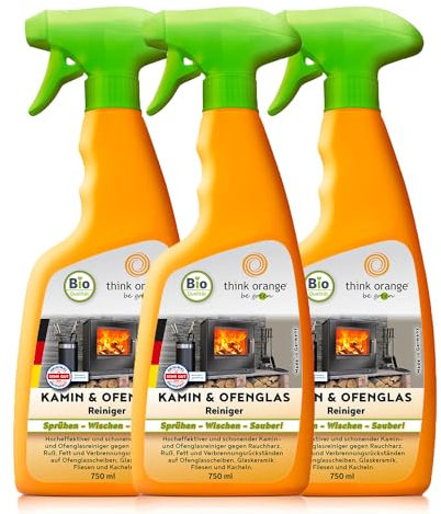 think orange be green® Kamin & Ofenreiniger (750ml) | kraftvolle Reinigung von Kaminscheiben | entfernt hartnäckige Verschmutzungen | Kaminreiniger Scheibenreiniger | Ruß entfernen (3x 750ml)